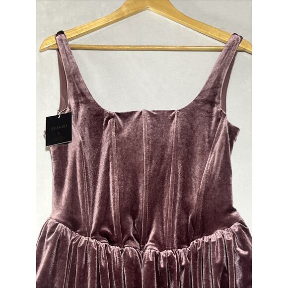 Velvet Mini Dress Large Purple Corset Square Neck Layered Ruffle Holiday Party - Picture 3 of 10